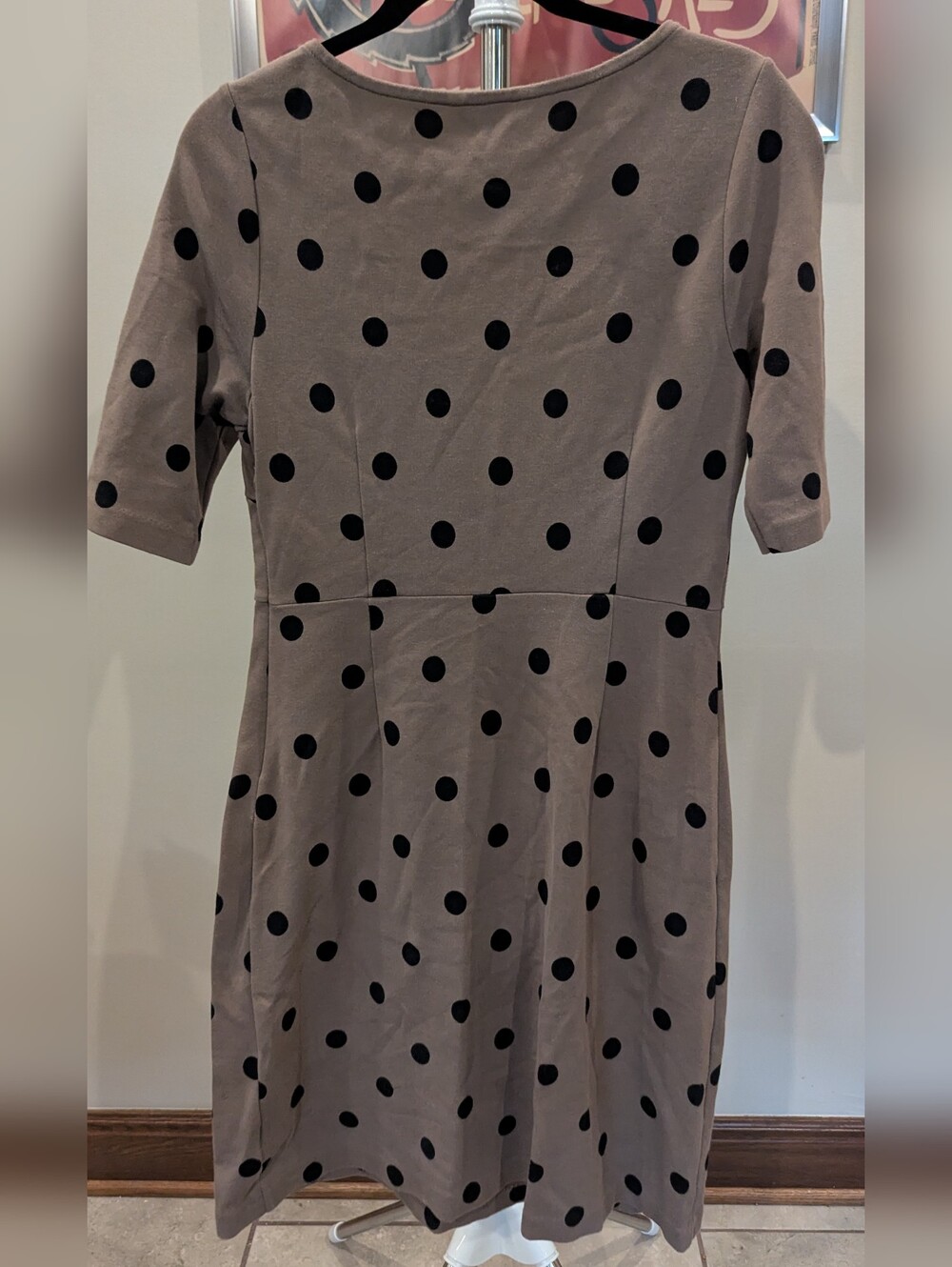 $25 Boden Size 8 Audrey Polka Dot Ponte Sheath Dress Taupe Brown Black EUC - Picture 2 of 6